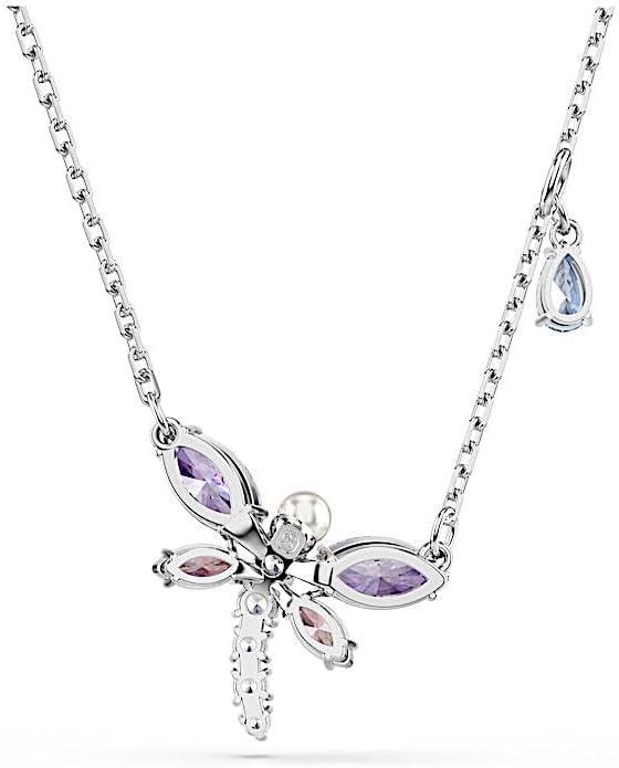 imageSwarovski x Ariana Grande Official Dragonfly Motif Jewelry Collection Brooch Pendant Necklace Earrings Mixed Cut Multicolored Stones Rhodium FinishMulticolored Pendant Necklace