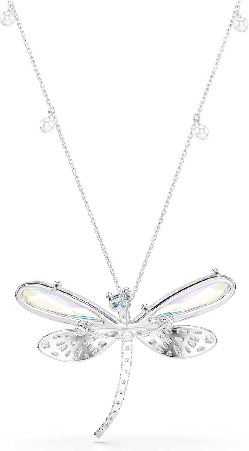 imageSwarovski x Ariana Grande Official Dragonfly Motif Jewelry Collection Brooch Pendant Necklace Earrings Mixed Cut Multicolored Stones Rhodium FinishMulticolored PendantBrooch