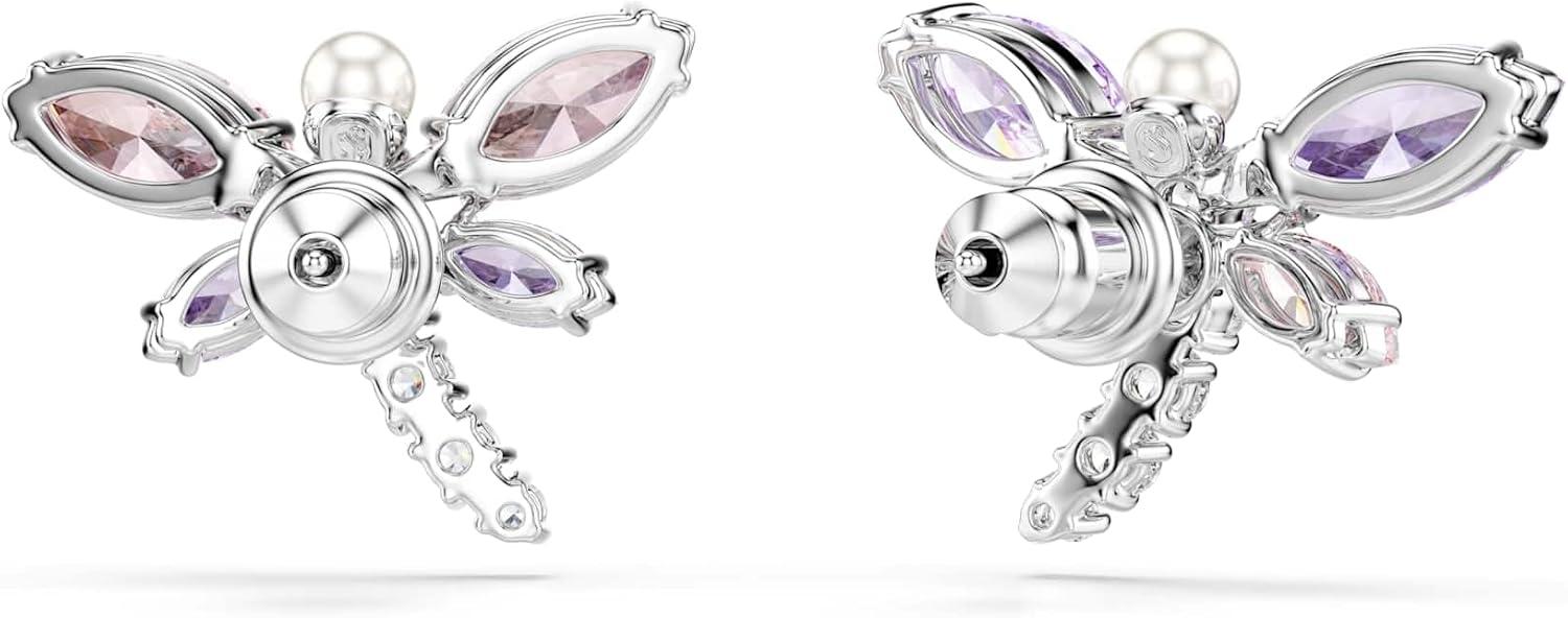 imageSwarovski x Ariana Grande Official Dragonfly Motif Jewelry Collection Brooch Pendant Necklace Earrings Mixed Cut Multicolored Stones Rhodium FinishMulticolored Stud Earrings