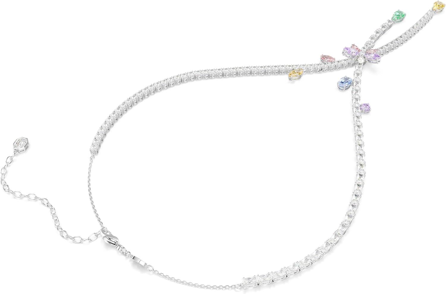 imageSwarovski x Ariana Grande Official Dragonfly Motif Jewelry Collection Brooch Pendant Necklace Earrings Mixed Cut Multicolored Stones Rhodium FinishMulticolored Cross Over Necklace