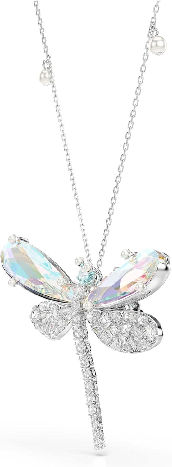 imageSwarovski x Ariana Grande Official Dragonfly Motif Jewelry Collection Brooch Pendant Necklace Earrings Mixed Cut Multicolored Stones Rhodium FinishMulticolored PendantBrooch