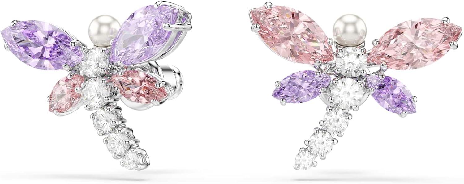 imageSwarovski x Ariana Grande Official Dragonfly Motif Jewelry Collection Brooch Pendant Necklace Earrings Mixed Cut Multicolored Stones Rhodium FinishMulticolored Stud Earrings