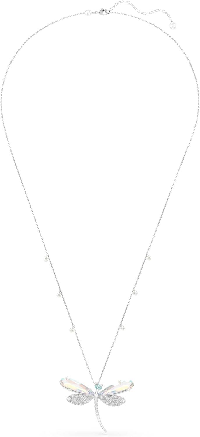 imageSwarovski x Ariana Grande Official Dragonfly Motif Jewelry Collection Brooch Pendant Necklace Earrings Mixed Cut Multicolored Stones Rhodium FinishMulticolored PendantBrooch