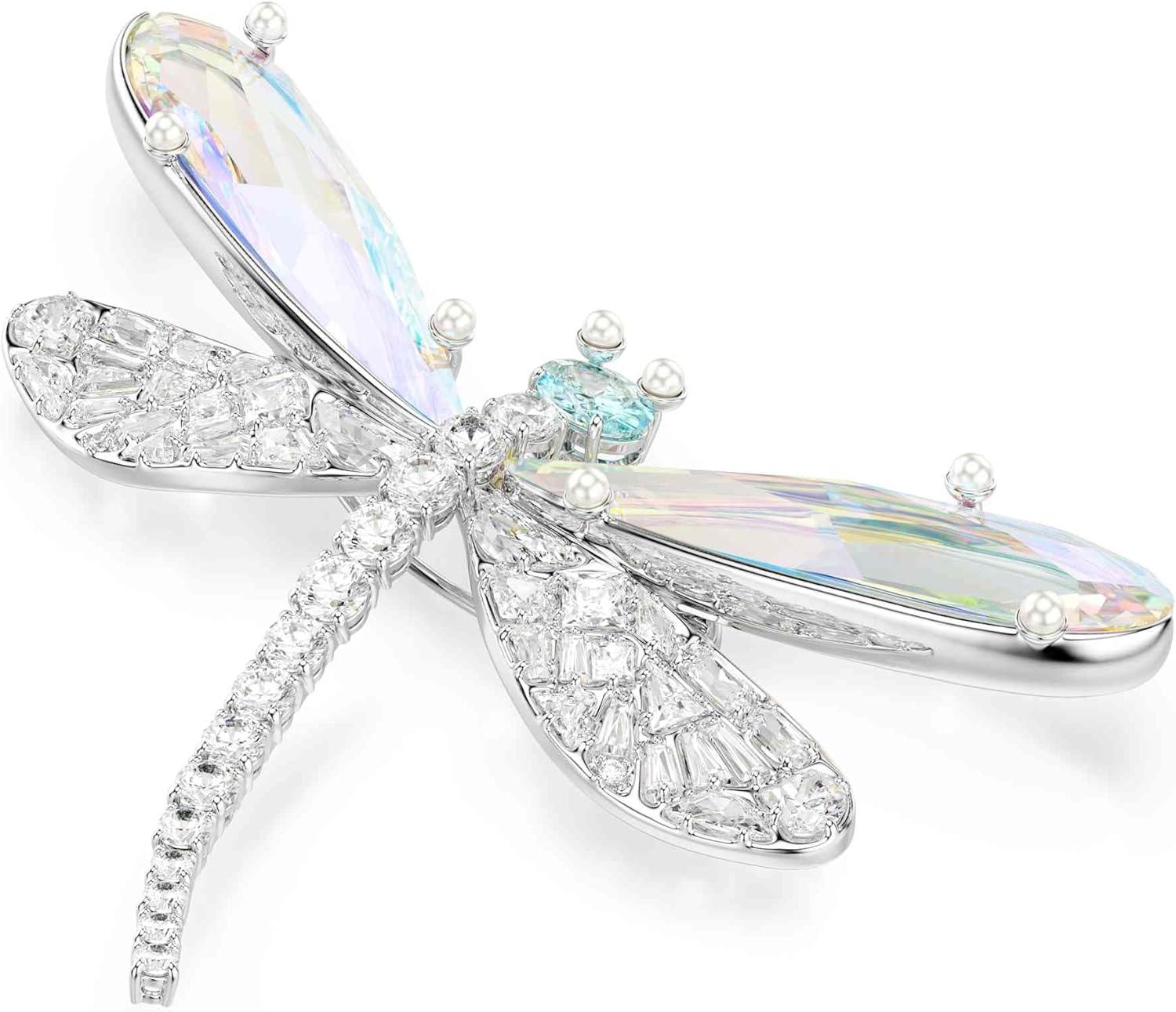 imageSwarovski x Ariana Grande Official Dragonfly Motif Jewelry Collection Brooch Pendant Necklace Earrings Mixed Cut Multicolored Stones Rhodium FinishMulticolored PendantBrooch