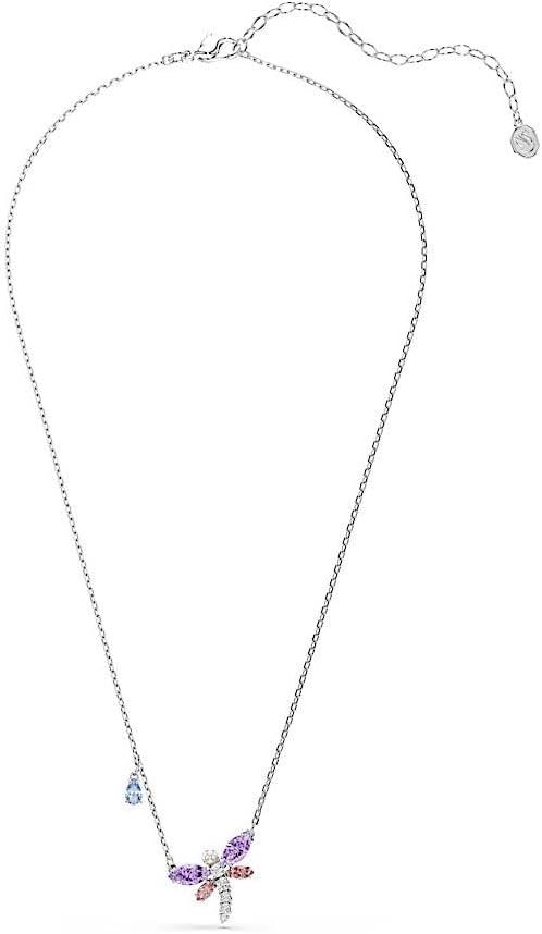 imageSwarovski x Ariana Grande Official Dragonfly Motif Jewelry Collection Brooch Pendant Necklace Earrings Mixed Cut Multicolored Stones Rhodium FinishMulticolored Pendant Necklace