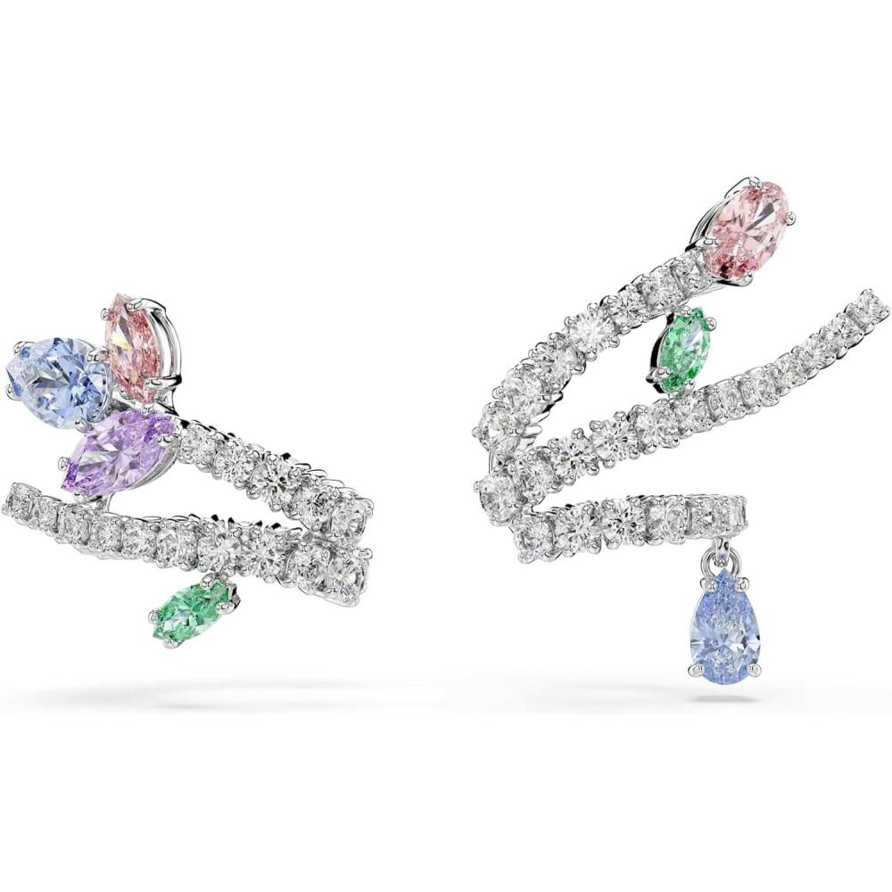 imageSwarovski x Ariana Grande Jewelry Collection Necklace Earrings Ear Cuffs Mixed Cut Multicolored Stones Rhodium FinishMulticolored Ear Cuffs