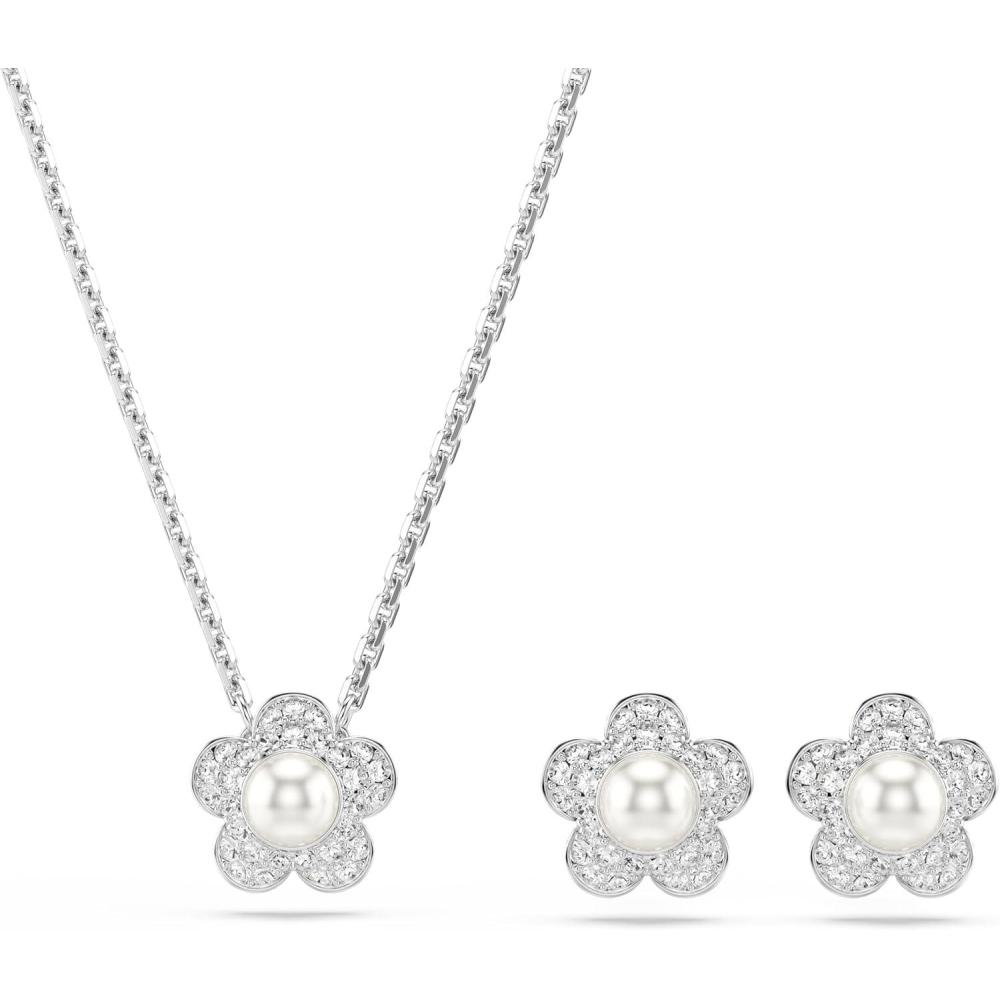 imageSwarovski x Ariana Grande Necklace amp Earring Sets Rhodium Finish Official Ariana Grande Jewelry CollectionCrystal and Crystal Pearl Set