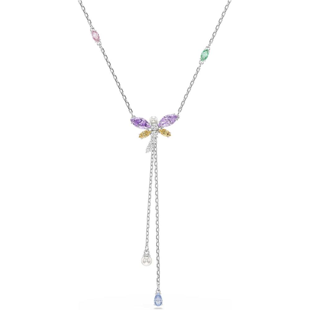 imageSwarovski x Ariana Grande Official Dragonfly Motif Jewelry Collection Brooch Pendant Necklace Earrings Mixed Cut Multicolored Stones Rhodium FinishMulticolored Y Necklace