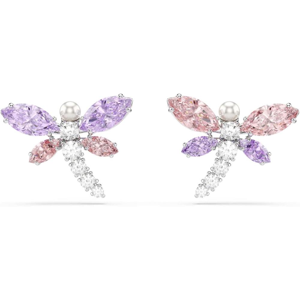 imageSwarovski x Ariana Grande Official Dragonfly Motif Jewelry Collection Brooch Pendant Necklace Earrings Mixed Cut Multicolored Stones Rhodium FinishMulticolored Stud Earrings