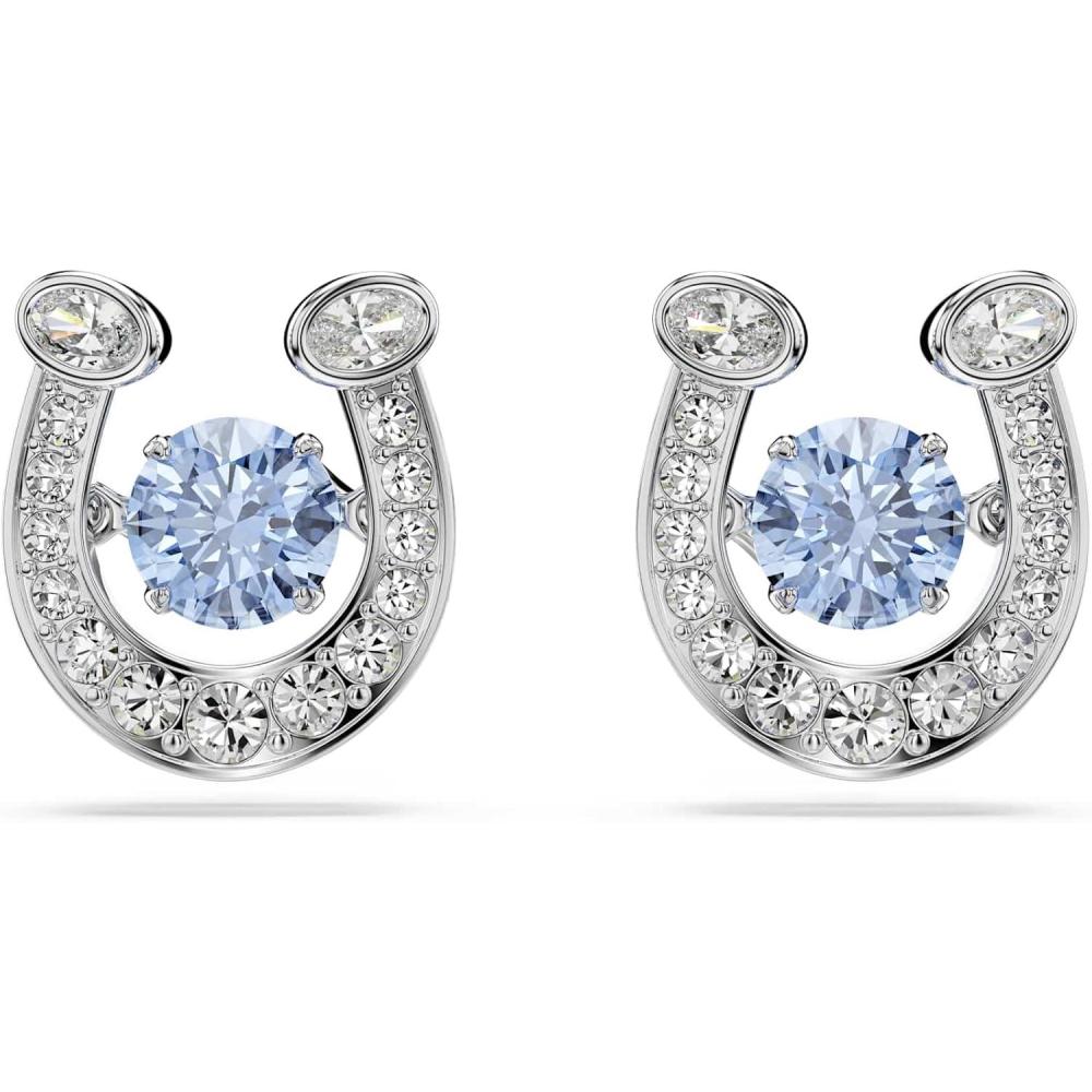 imageSymbolica stud earrings Round cut Pav Horse shoe Blue Rhodium plated