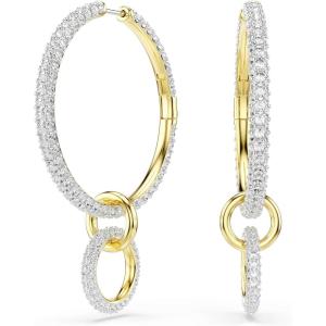 Swarovski Dextera hoop earrings, Round cut, White, Gold-tone plated