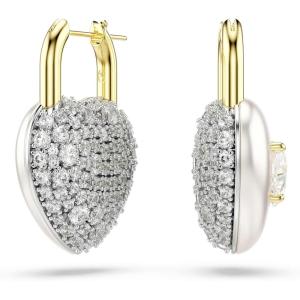 Swarovski Idyllia drop earrings, Mixed cuts, Heart, White, Gold-tone plated