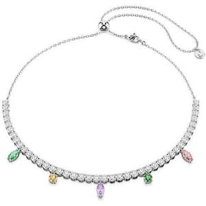 Swarovski x Ariana Grande Jewelry Collection: Necklace, Earrings, Ear Cuffs, Mixed Cut Multicolored Stones, Rhodium Finish(Multicolored Tennis Necklace)