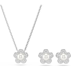 Swarovski x Ariana Grande Necklace & Earring Sets, Rhodium Finish, Official Ariana Grande Jewelry Collection(Crystal and Crystal Pearl Set)