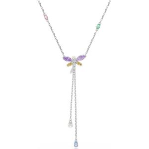 Swarovski x Ariana Grande Official Dragonfly Motif Jewelry Collection, Brooch, Pendant Necklace, Earrings, Mixed Cut Multicolored Stones, Rhodium Finish(Multicolored Y Necklace)