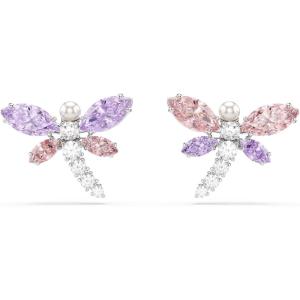 Swarovski x Ariana Grande Official Dragonfly Motif Jewelry Collection, Brooch, Pendant Necklace, Earrings, Mixed Cut Multicolored Stones, Rhodium Finish(Multicolored Stud Earrings)