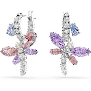 Swarovski x Ariana Grande Official Dragonfly Motif Jewelry Collection, Brooch, Pendant Necklace, Earrings, Mixed Cut Multicolored Stones, Rhodium Finish(Multicolored Mini Hoops)