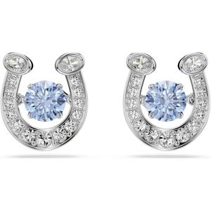 Symbolica stud earrings, Round cut, Pavé, Horse shoe, Blue, Rhodium plated