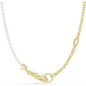 Swarovski Idyllia necklace, Crystal pearl, White, Gold-tone plated