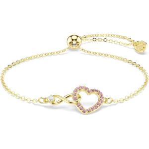 Swarovski Hyperbola bracelet, Round cut, Pavé, Infinity and heart, Pink, Gold-tSwarovski One plated