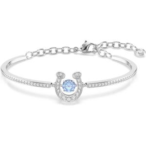 Swarovski Symbolica bangle, Round cut, Pavé, Horse shoe, Blue, Rhodium plated