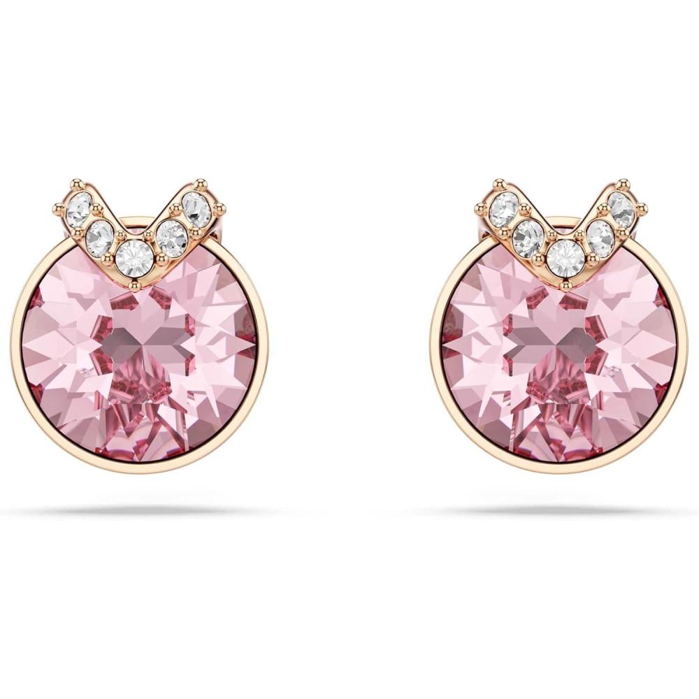 imageSwarovski Bella stud earrings Round cut Pav Pink Rose goldtone plated