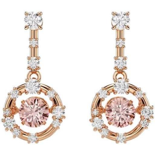 imageSwarovski Constella drop earrings Round cut Dancing stone Pink Rose goldtone plated