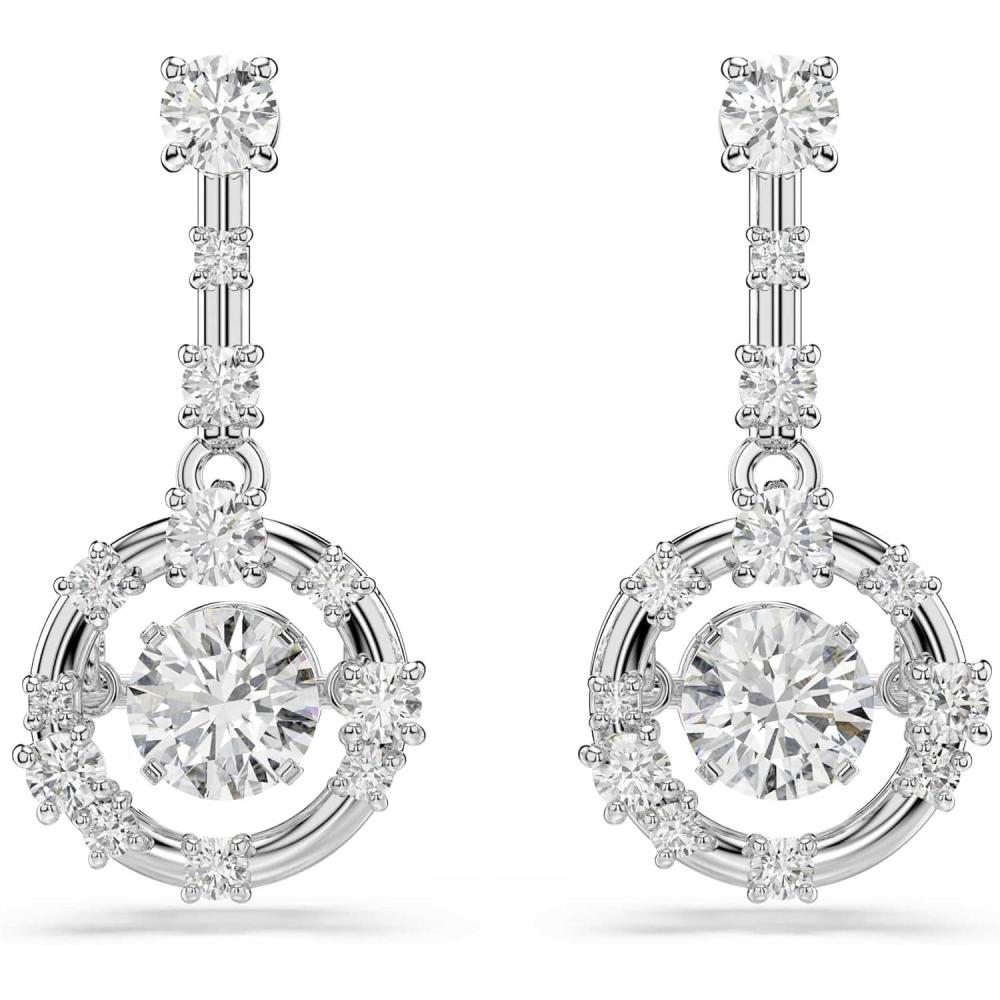 imageSwarovski Constella drop earrings Round cut Dancing stone White Rhodium plated