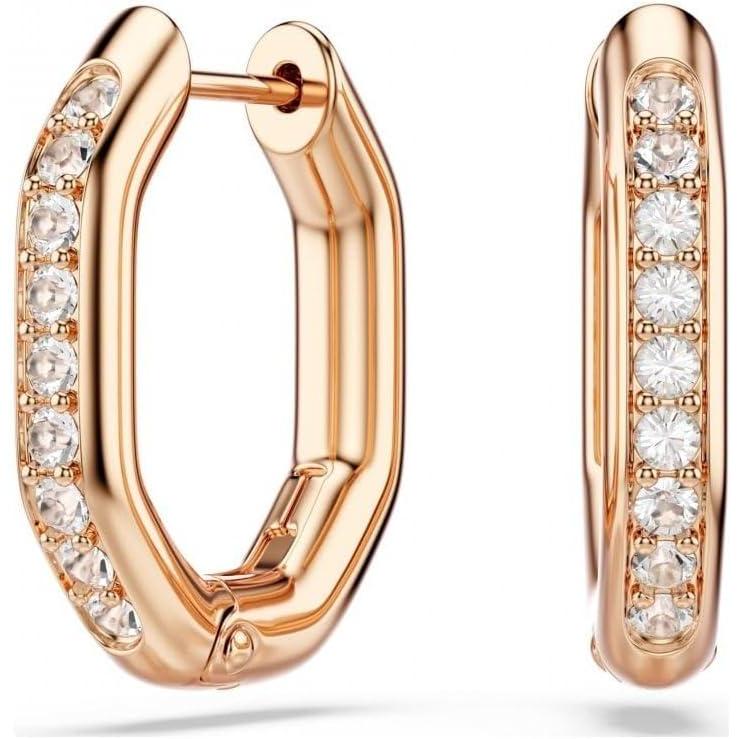 imageSwarovski Dextera hoop earrings Octagon shape Round cut Small White Rose goldtone plated