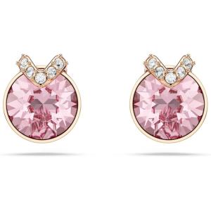 Swarovski Bella stud earrings, Round cut, Pavé, Pink, Rose gold-tone plated