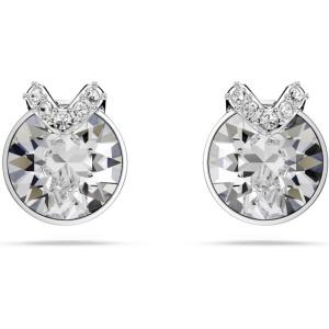 Swarovski Bella stud earrings, Round cut, Pavé, White, Rhodium plated