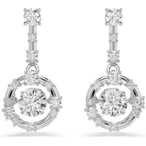 Swarovski Constella drop earrings, Round cut, Dancing stone, White, Rhodium plated
