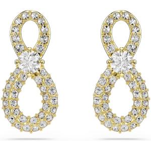 Swarovski Hyperbola stud earrings, Round cut, Pavé, Infinity, White, Gold-tone plated