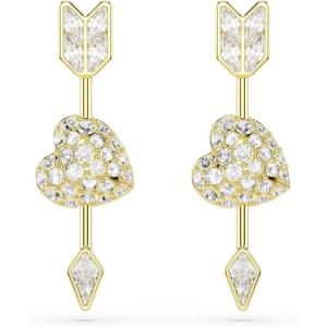 Swarovski Idyllia drop earrings, Mixed cuts, Heart with arrow, White, Gold-tone plated