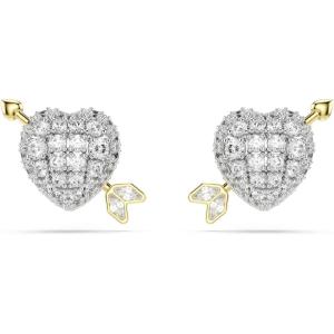 Swarovski Idyllia stud earrings, Mixed cuts, Heart with arrow, White, Mixed metal finish