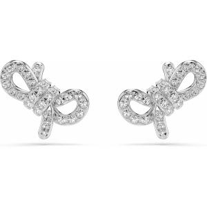 Swarovski Lifelong stud earrings, Pavé, Bow, White, Rhodium plated