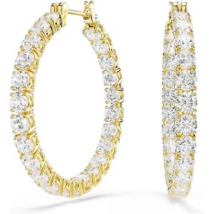 Swarovski Matrix hoop earrings, Round cut, White, Gold-tone plated