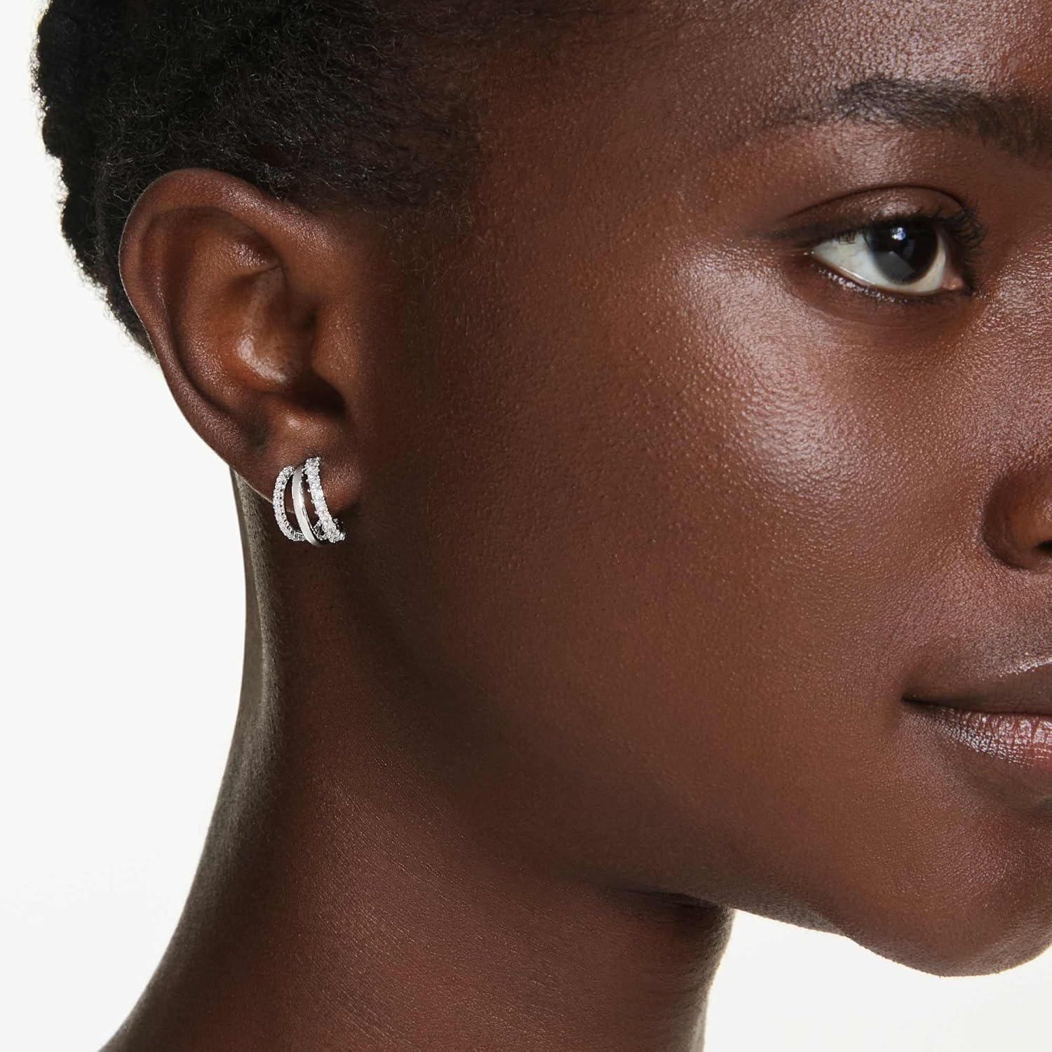 imageSwarovski Hyperbola hoop earrings Round cut Mini White Rhodium plated