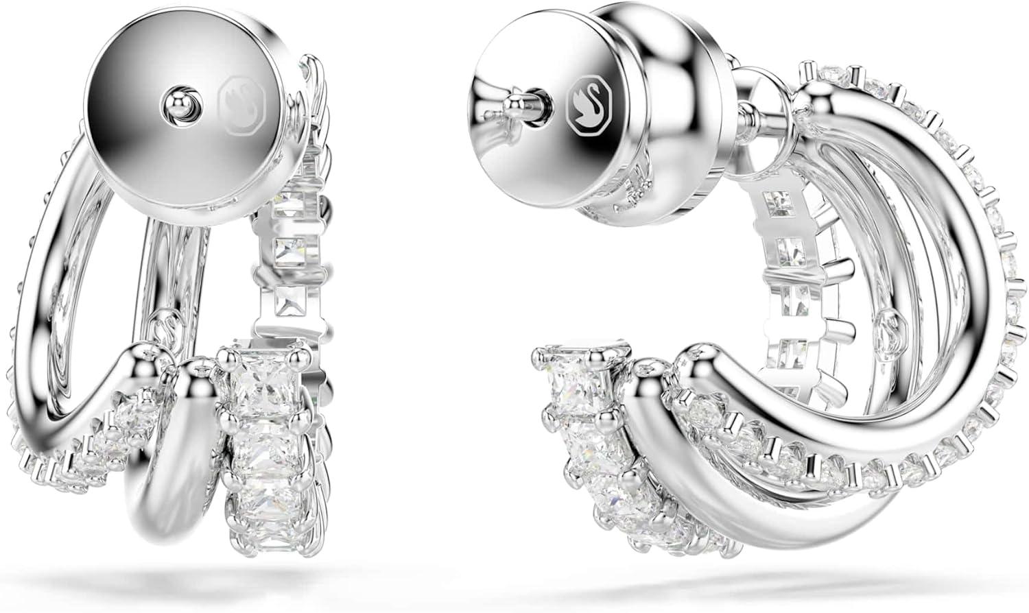 imageSwarovski Hyperbola hoop earrings Round cut Mini White Rhodium plated