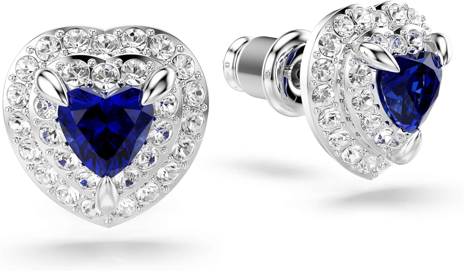 imageSwarovski One Stud earrings Heart cut Pav Heart Blue Rhodium plated