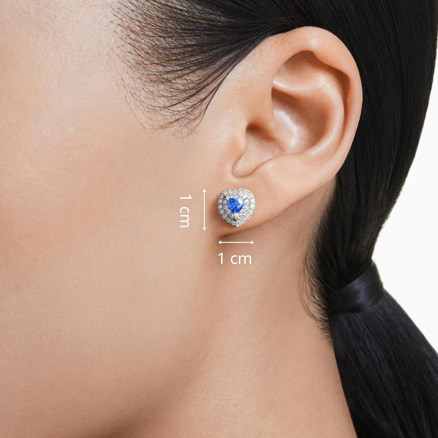 imageSwarovski One Stud earrings Heart cut Pav Heart Blue Rhodium plated