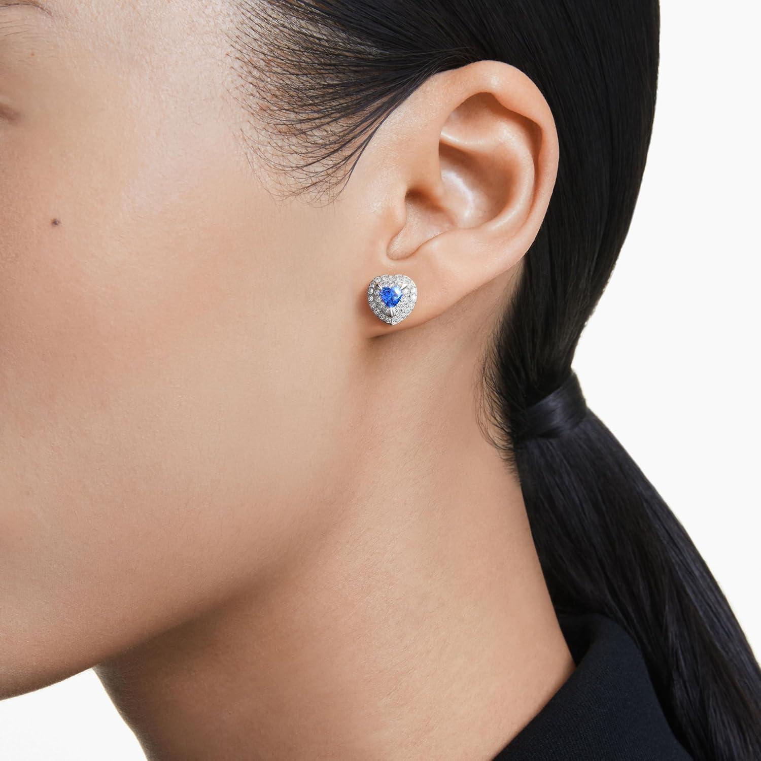 imageSwarovski One Stud earrings Heart cut Pav Heart Blue Rhodium plated