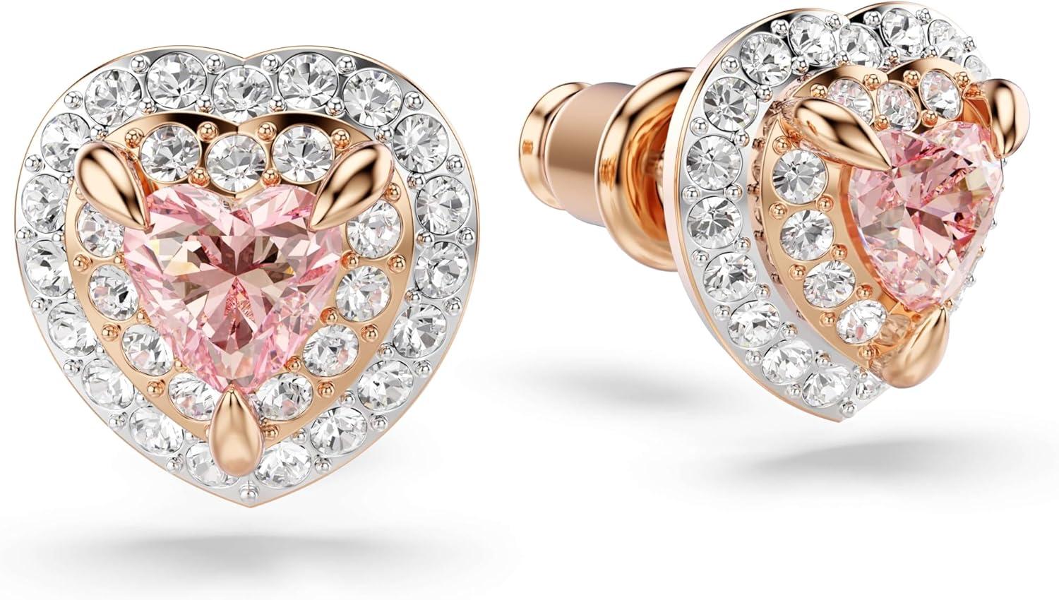 imageSwarovski One Stud earrings Heart cut Pav Heart Pink Mixed metal finish