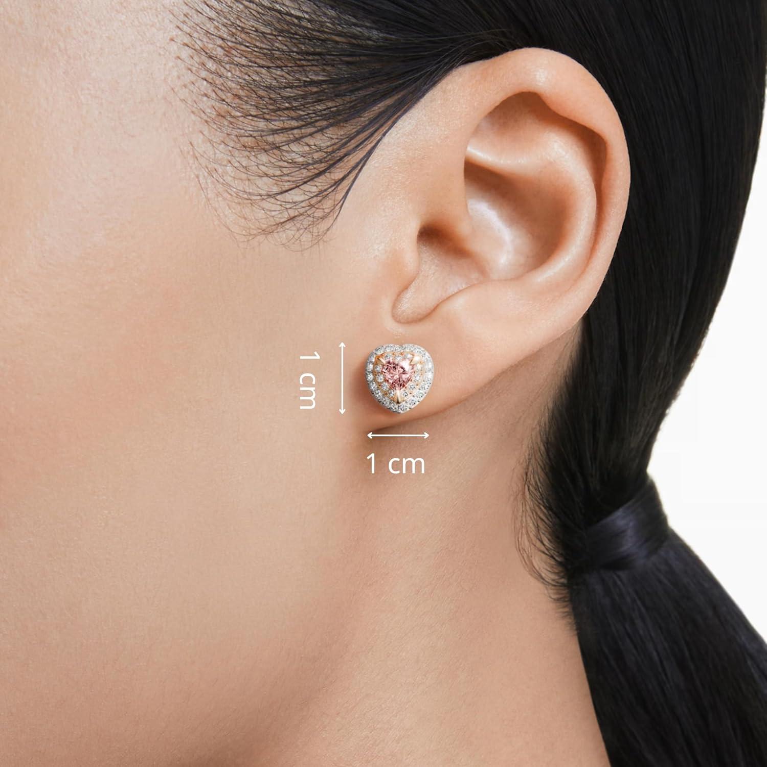 imageSwarovski One Stud earrings Heart cut Pav Heart Pink Mixed metal finish
