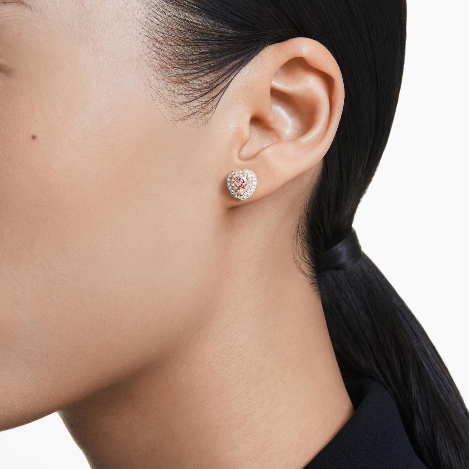 imageSwarovski One Stud earrings Heart cut Pav Heart Pink Mixed metal finish