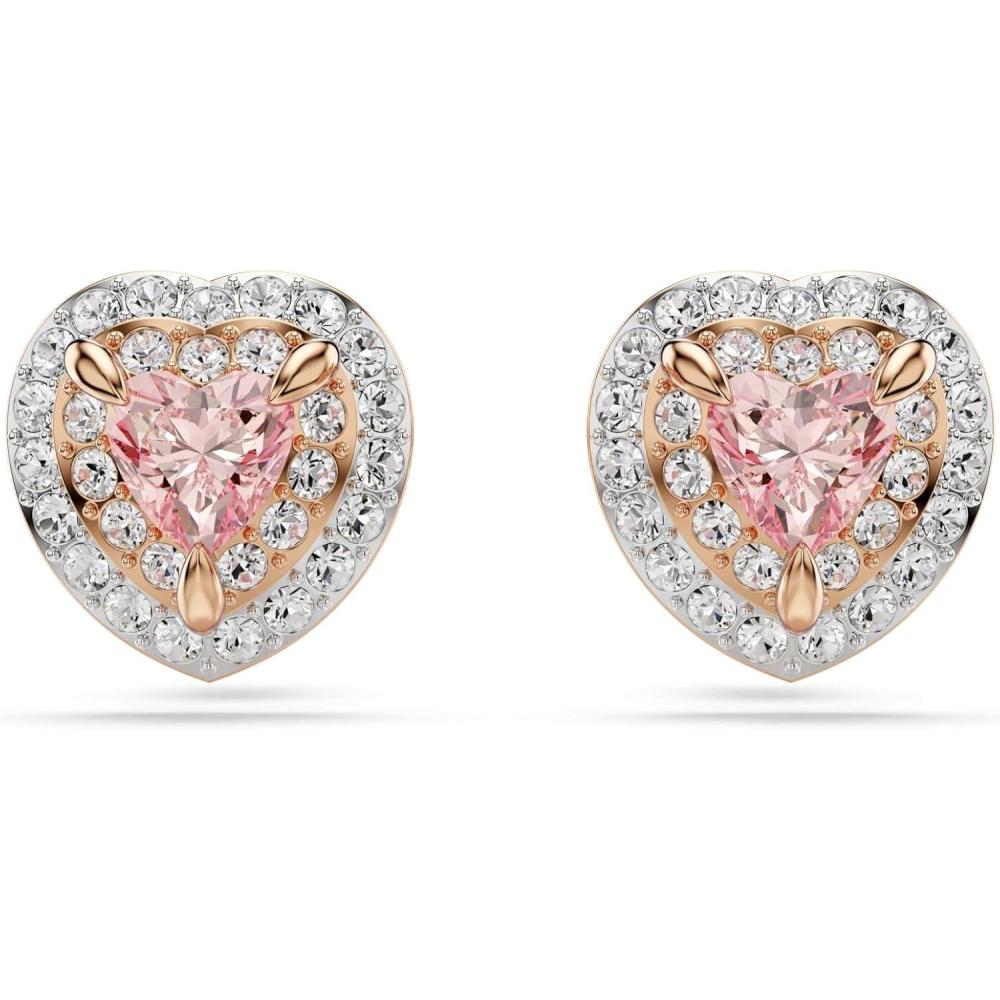 imageSwarovski One Stud earrings Heart cut Pav Heart Pink Mixed metal finish