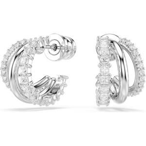 Swarovski Hyperbola hoop earrings, Round cut, Mini, White, Rhodium plated