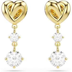 Swarovski Lifelong drop earrings, Round cut, Heart, White, Gold-tone plated