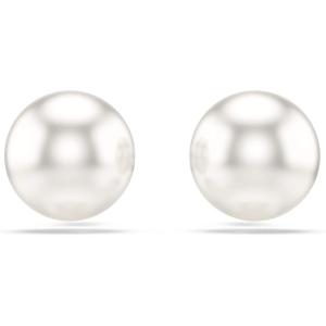 Swarovski Matrix stud earrings, Crystal pearl, White, Rhodium plated