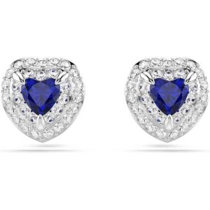 Swarovski One Stud earrings, Heart cut, Pavé, Heart, Blue, Rhodium plated